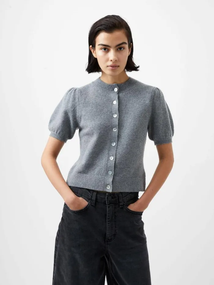 French Connection Vhari Recycled Puff Sleeve Cardigan Mid Grey Mel Women Jumpers and Cardigans French Connection Vhari Recycled Puff Sleeve Cardigan Mid Grey Mel Women Jumpers and Cardigans