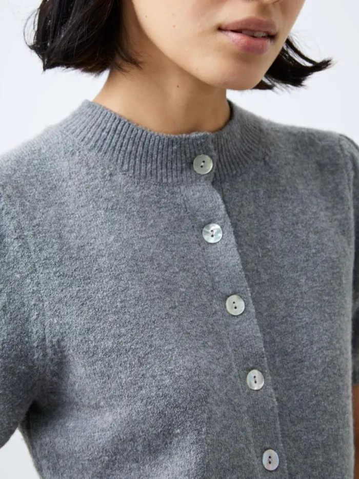 French Connection Vhari Recycled Puff Sleeve Cardigan Mid Grey Mel Women Jumpers and Cardigans
