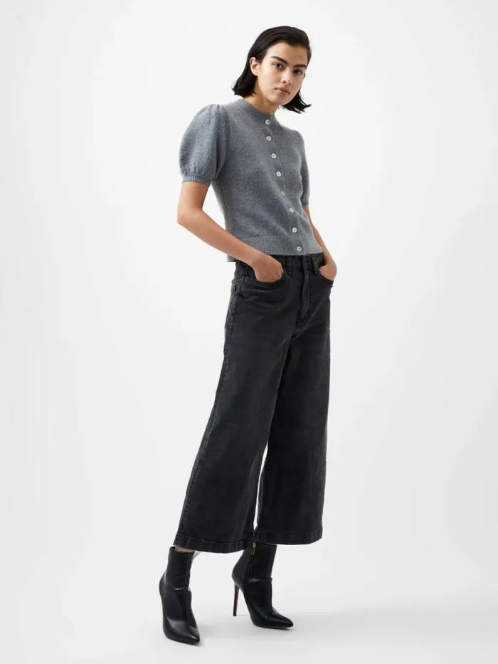 French Connection Vhari Recycled Puff Sleeve Cardigan Mid Grey Mel Women Jumpers and Cardigans