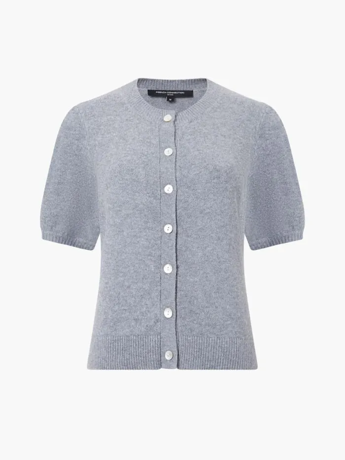 French Connection Vhari Recycled Puff Sleeve Cardigan Mid Grey Mel Women Jumpers and Cardigans