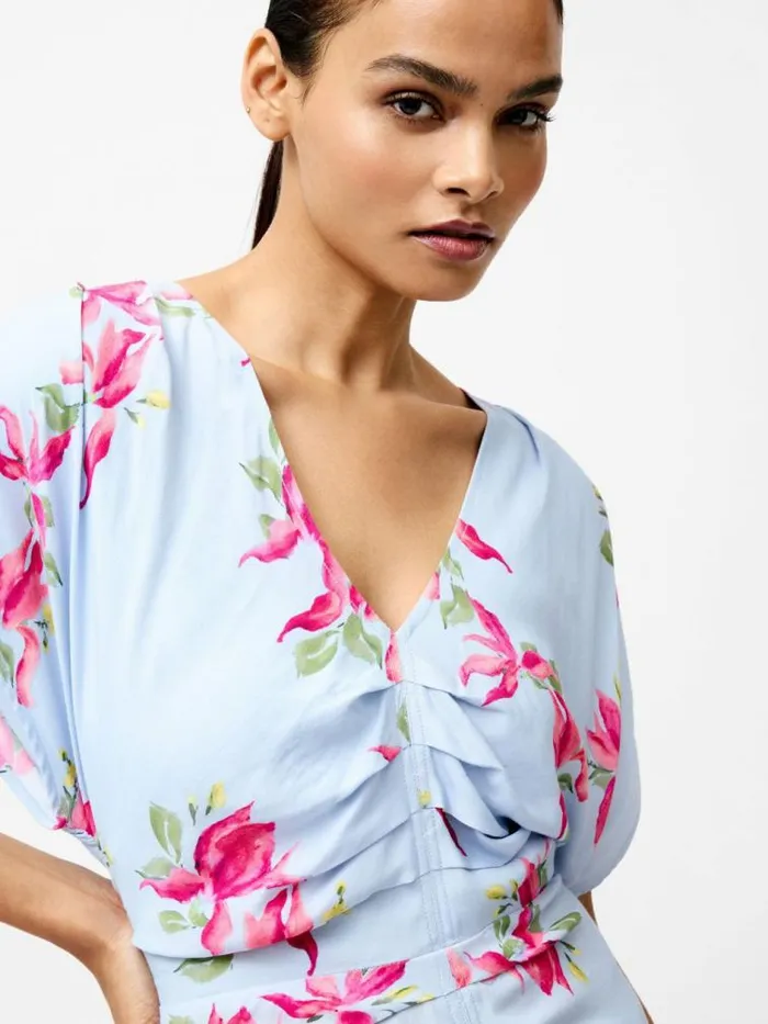 French Connection Vivienne Eco Viscose Front Dress Sky Blue Women Dresses
