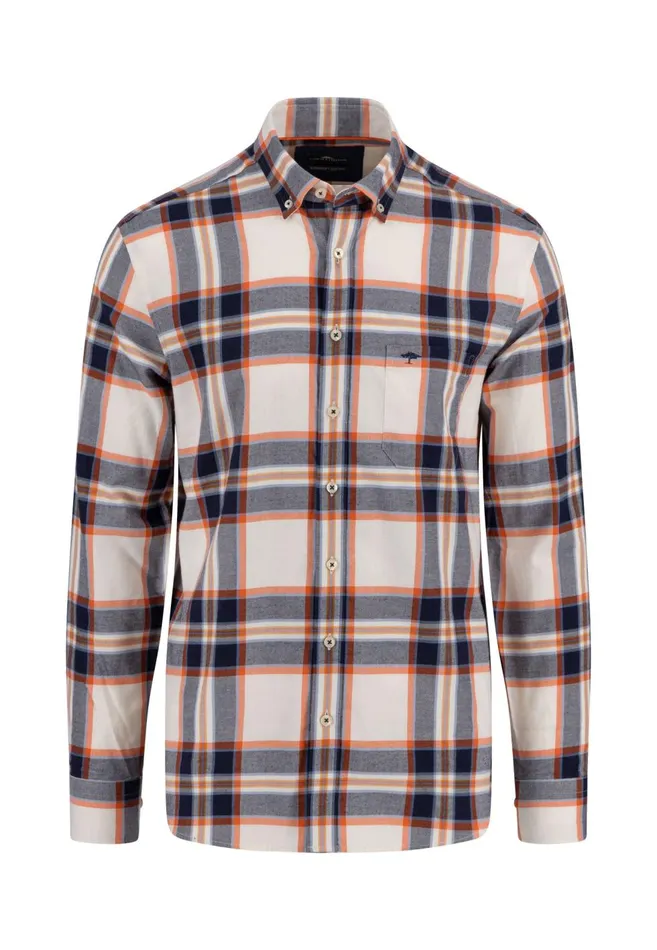 FYNCHHATTON Carroted Shirt Made Of Flannel With Buttondown Collar Navyflame Men Shirts