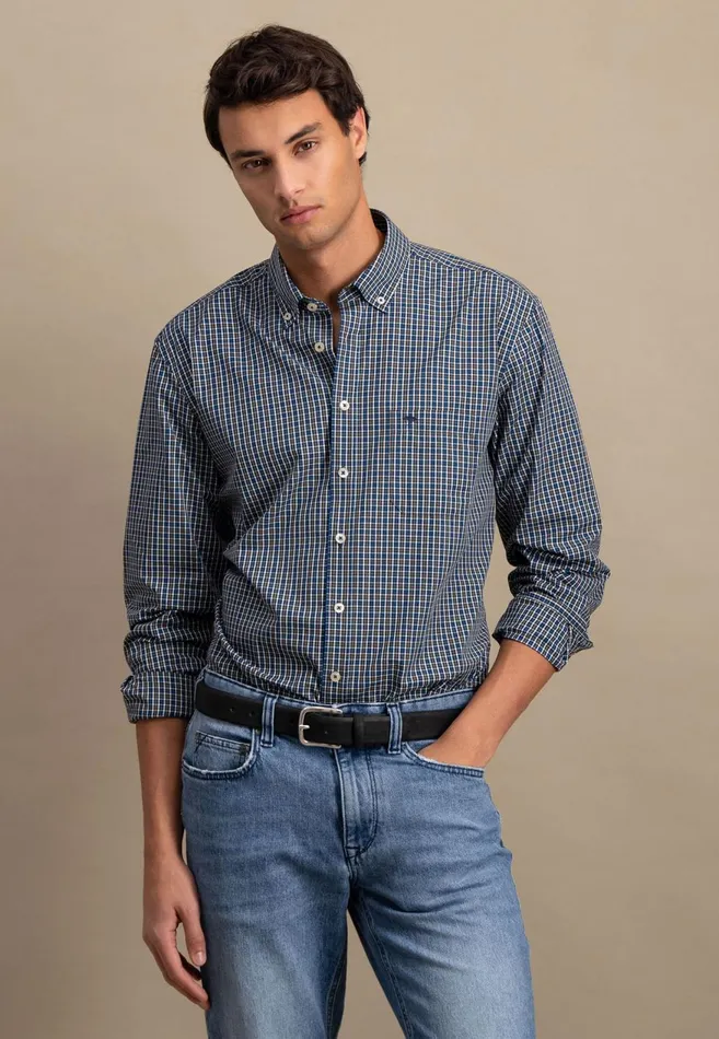FYNCHHATTON Carroted Shirt With Buttondown Collar Light Khakidark Emeraldvibrant Bluerust Men Sale