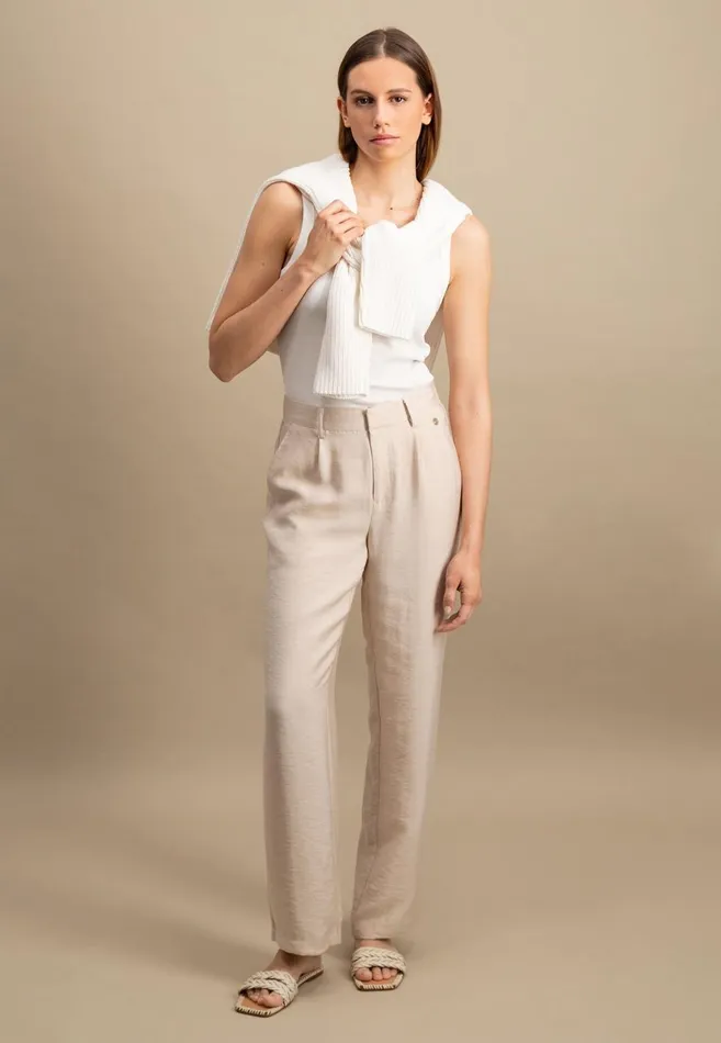 FYNCHHATTON Casualfit Trousers In Plain Colors Sand Women Pants