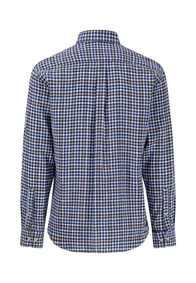FYNCHHATTON Checked Linen Shirt With Buttondown Collar Navywhite Men Shirts