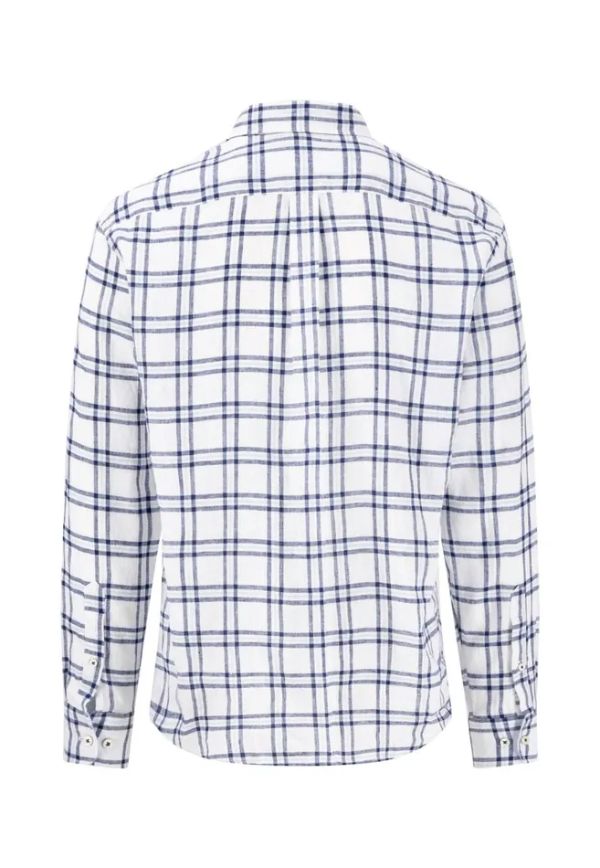 FYNCHHATTON Checked Linen Shirt With Buttondown Collar Navywhite Men Shirts