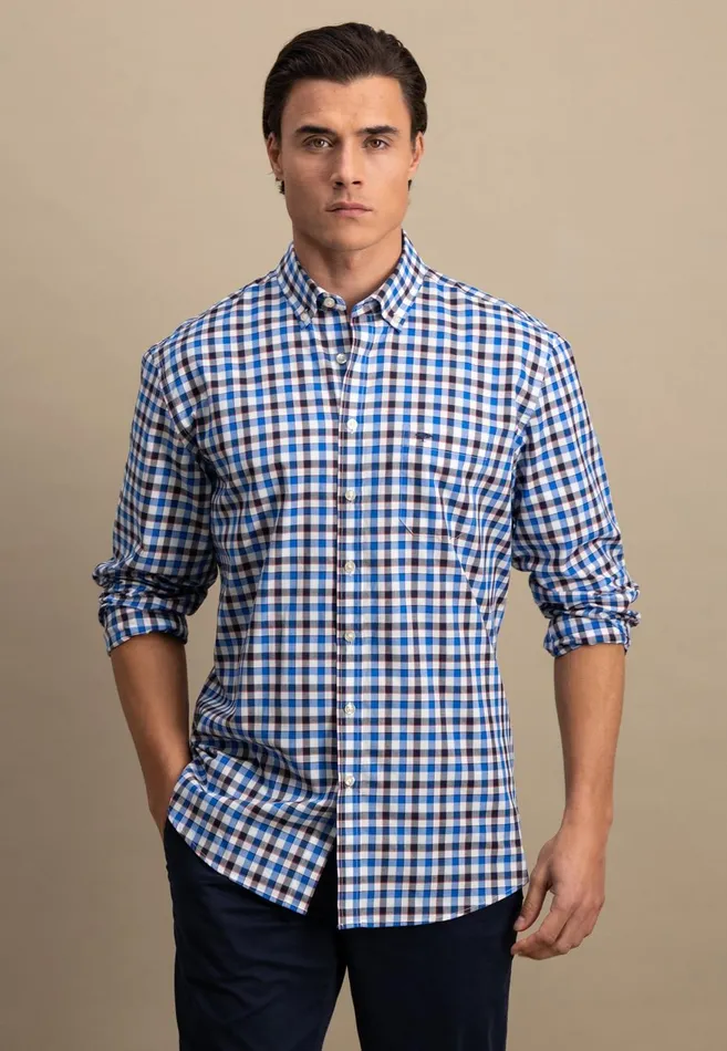 FYNCHHATTON Checked Shirt Made Of Fine Cotton baking View Is Missing Summer Breezestrong Blue Men Shirts