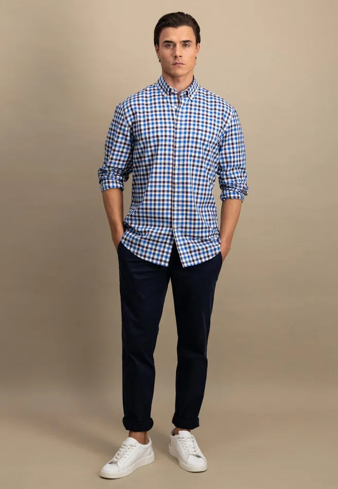 FYNCHHATTON Checked Shirt Made Of Fine Cotton baking View Is Missing Summer Breezestrong Blue Men Shirts