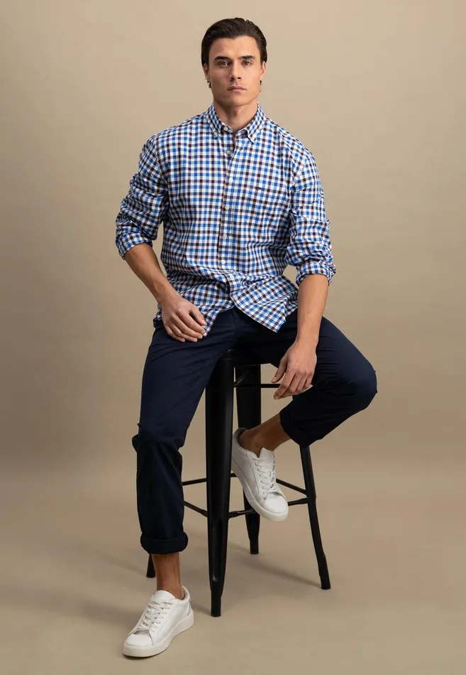 FYNCHHATTON Checked Shirt Made Of Fine Cotton baking View Is Missing Summer Breezestrong Blue Men Shirts