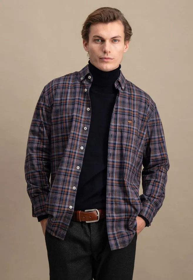 FYNCHHATTON Checked Shirt With Buttondown Collar Hazelvibrant Bluerustruby Red Men Shirts FYNCHHATTON Checked Shirt With Buttondown Collar Hazelvibrant Bluerustruby Red Men Shirts