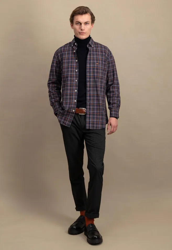 FYNCHHATTON Checked Shirt With Buttondown Collar Hazelvibrant Bluerustruby Red Men Shirts