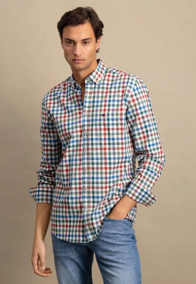 FYNCHHATTON Checked Shirt With Buttondown Collar Rustfuchsiaflamegrass Green Men Shirts FYNCHHATTON Checked Shirt With Buttondown Collar Rustfuchsiaflamegrass Green Men Shirts