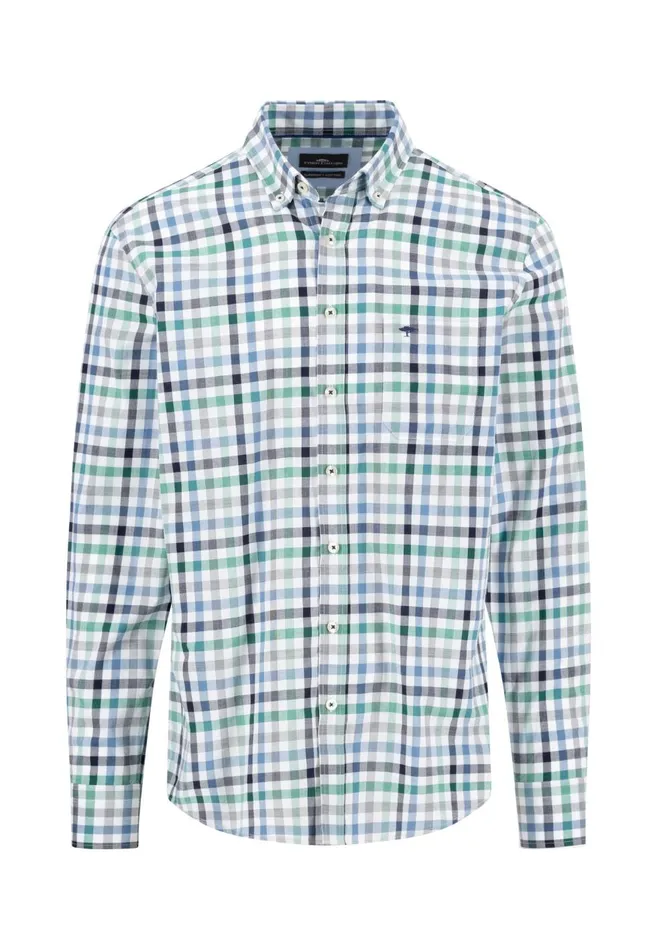 FYNCHHATTON Checked Shirt With Buttondown Collar Rustfuchsiaflamegrass Green Men Shirts