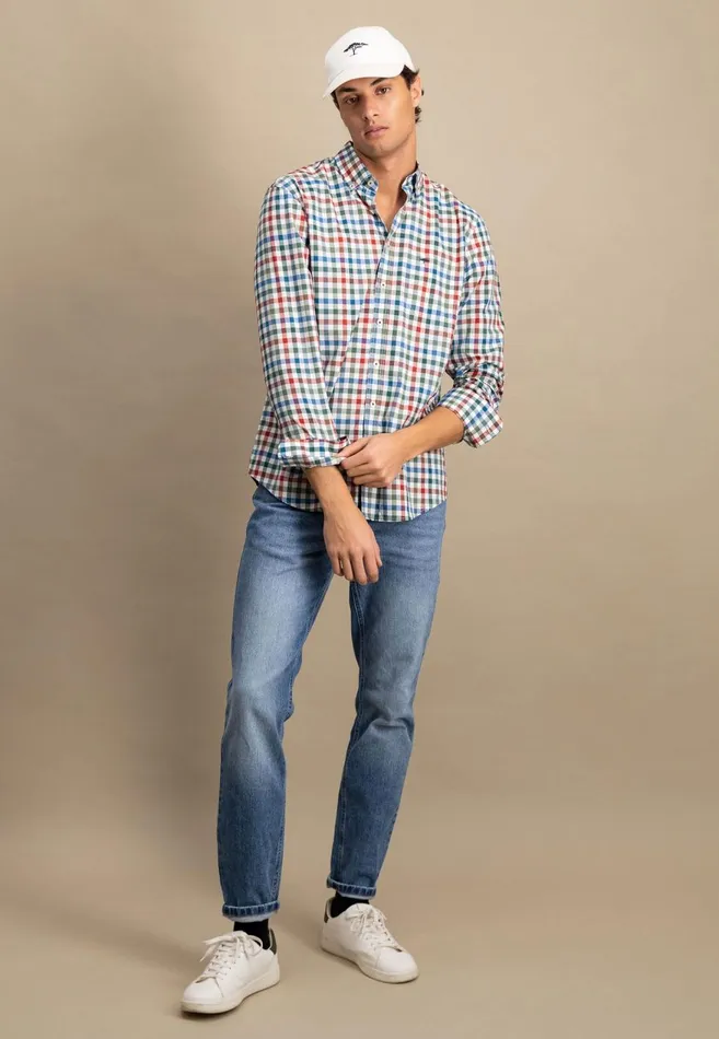 FYNCHHATTON Checked Shirt With Buttondown Collar Rustfuchsiaflamegrass Green Men Shirts