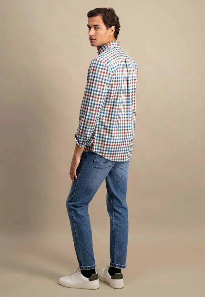 FYNCHHATTON Checked Shirt With Buttondown Collar Rustfuchsiaflamegrass Green Men Shirts