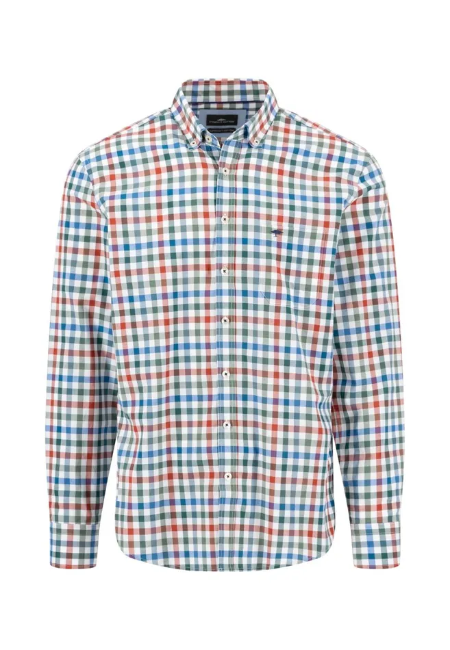 FYNCHHATTON Checked Shirt With Buttondown Collar Rustfuchsiaflamegrass Green Men Shirts
