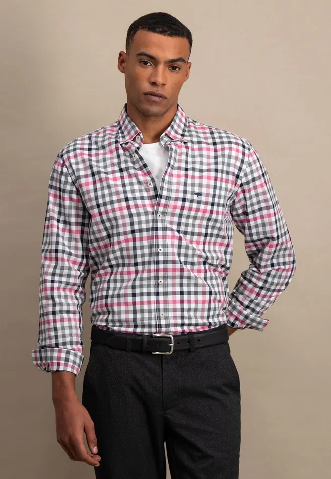 FYNCHHATTON Checked Shirt With Buttondown Collar Rustfuchsiaflamegrass Green Men Shirts