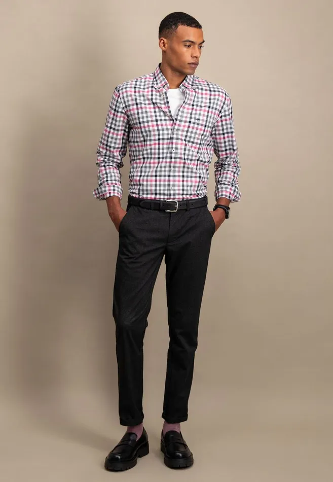 FYNCHHATTON Checked Shirt With Buttondown Collar Rustfuchsiaflamegrass Green Men Shirts
