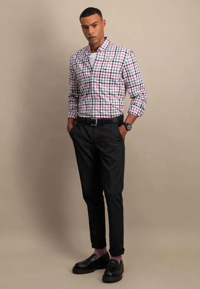 FYNCHHATTON Checked Shirt With Buttondown Collar Rustfuchsiaflamegrass Green Men Shirts
