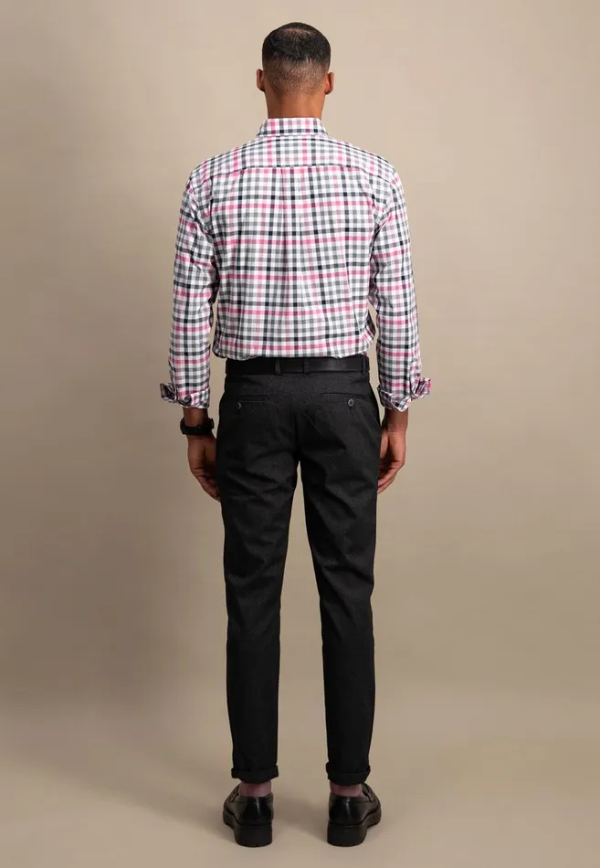 FYNCHHATTON Checked Shirt With Buttondown Collar Rustfuchsiaflamegrass Green Men Shirts