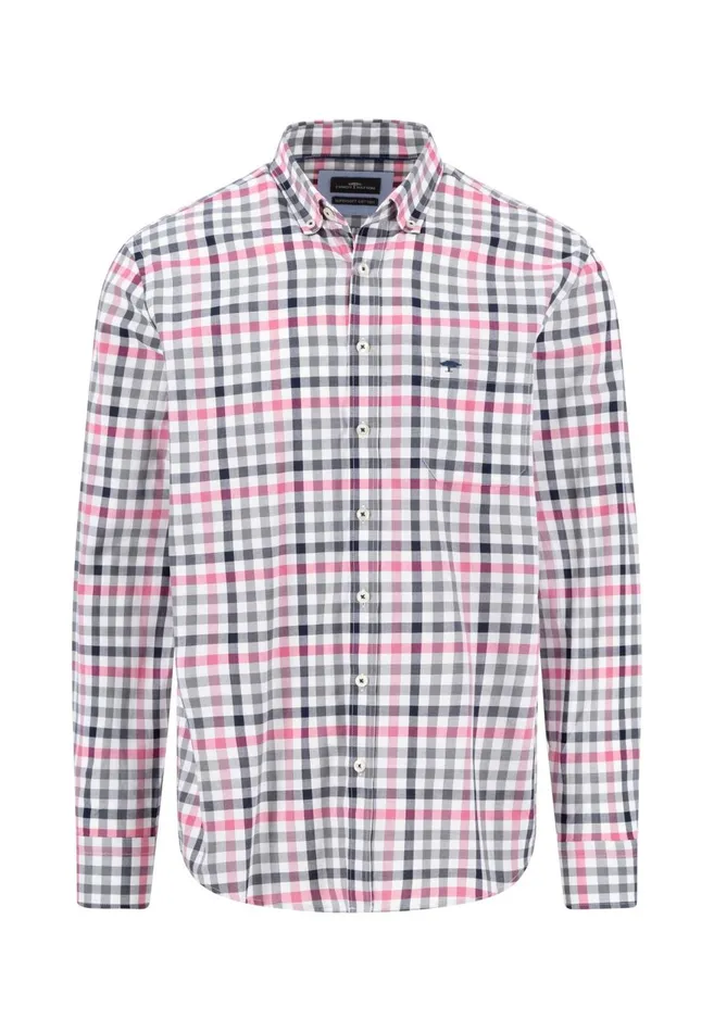 FYNCHHATTON Checked Shirt With Buttondown Collar Rustfuchsiaflamegrass Green Men Shirts