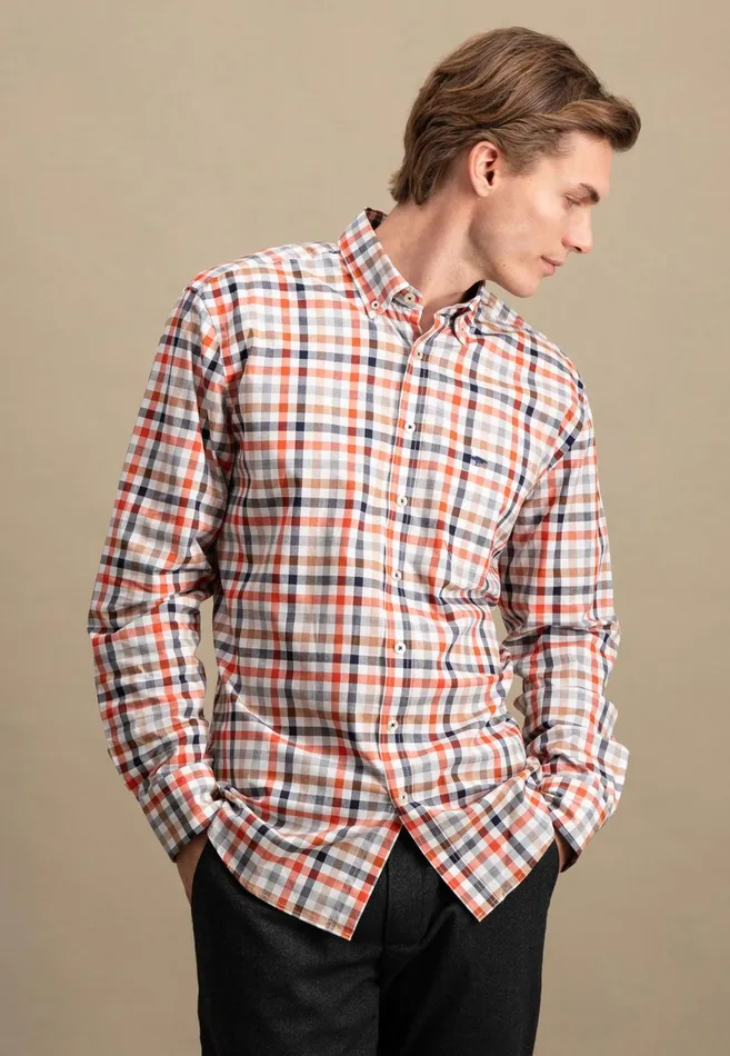 FYNCHHATTON Checked Shirt With Buttondown Collar Rustfuchsiaflamegrass Green Men Shirts