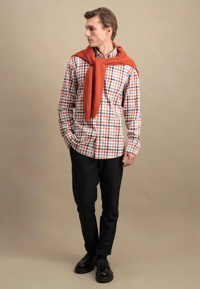 FYNCHHATTON Checked Shirt With Buttondown Collar Rustfuchsiaflamegrass Green Men Shirts