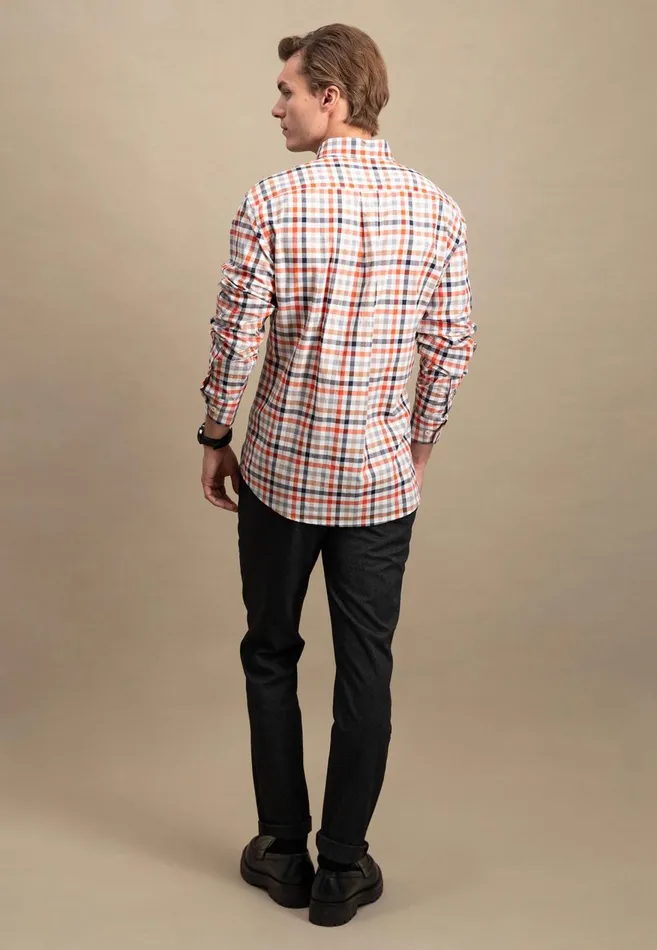FYNCHHATTON Checked Shirt With Buttondown Collar Rustfuchsiaflamegrass Green Men Shirts