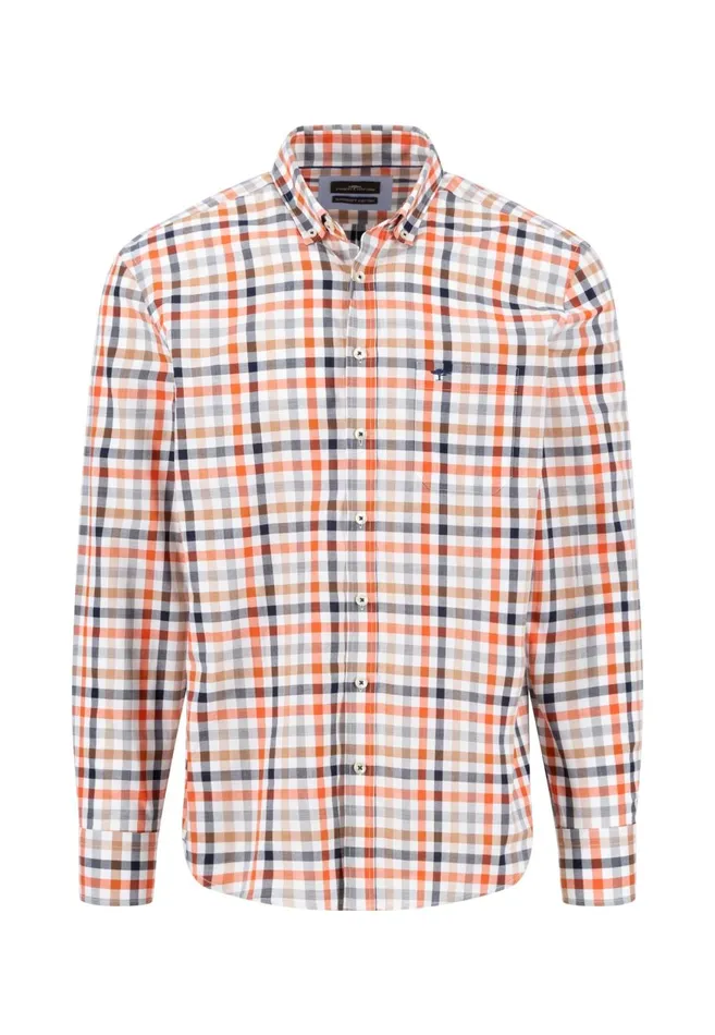 FYNCHHATTON Checked Shirt With Buttondown Collar Rustfuchsiaflamegrass Green Men Shirts