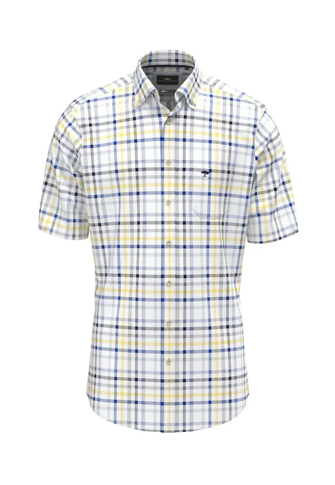 FYNCHHATTON Checkered Halk Shirt Made Of Cotton Navyvivid Yellowstrong Blue Men Shirts