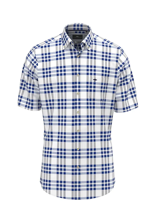 FYNCHHATTON Checkered Halk Shirt Made Of Cotton Navyvivid Yellowstrong Blue Men Shirts