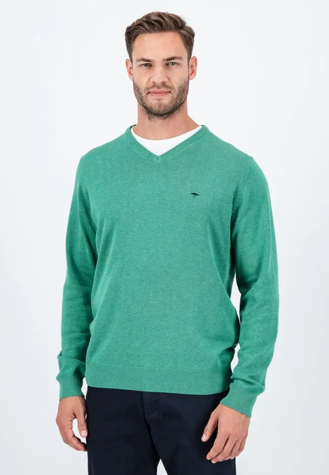 FYNCHHATTON Cotton Knitting Sweater With Vneckline Vibrant Bluenew Dijonrustruby Redflamepale Blushfuchsiadark Teal Men Sweater