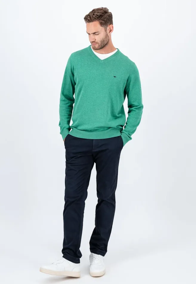 FYNCHHATTON Cotton Knitting Sweater With Vneckline Vibrant Bluenew Dijonrustruby Redflamepale Blushfuchsiadark Teal Men Sweater