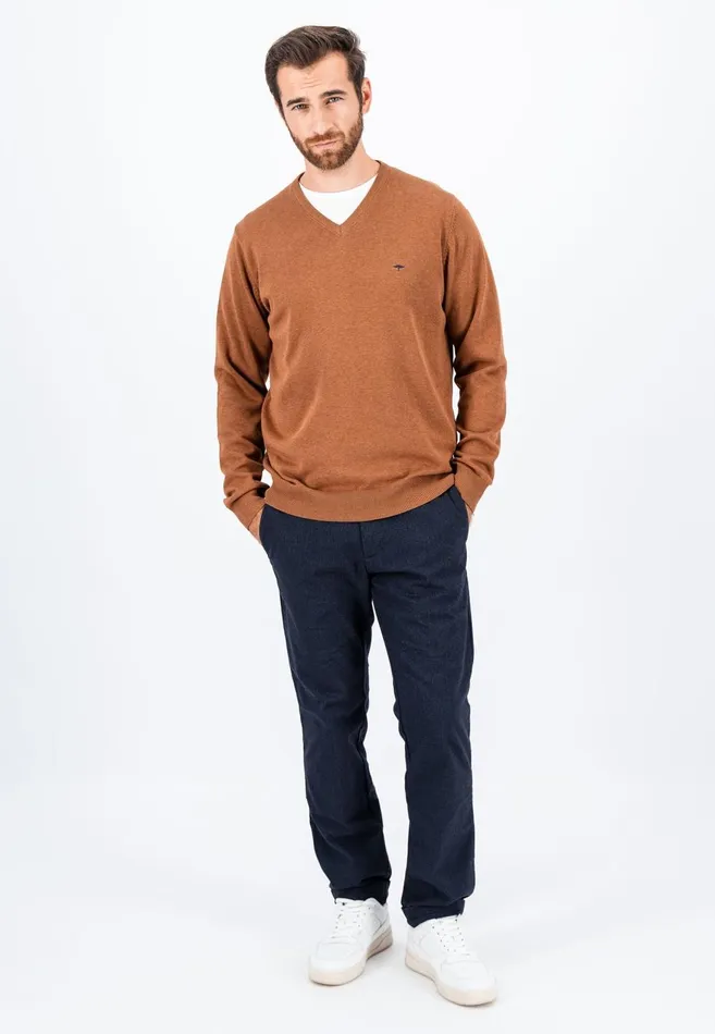 FYNCHHATTON Cotton Knitting Sweater With Vneckline Vibrant Bluenew Dijonrustruby Redflamepale Blushfuchsiadark Teal Men Sweater