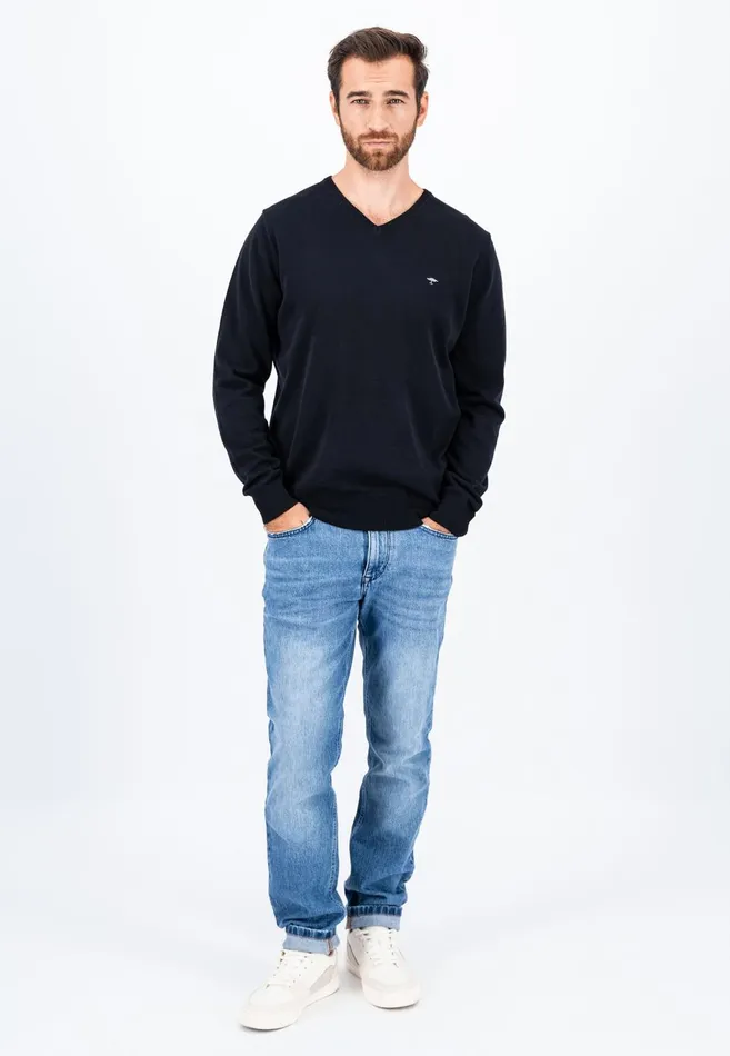 FYNCHHATTON Cotton Knitting Sweater With Vneckline Vibrant Bluenew Dijonrustruby Redflamepale Blushfuchsiadark Teal Men Sweater