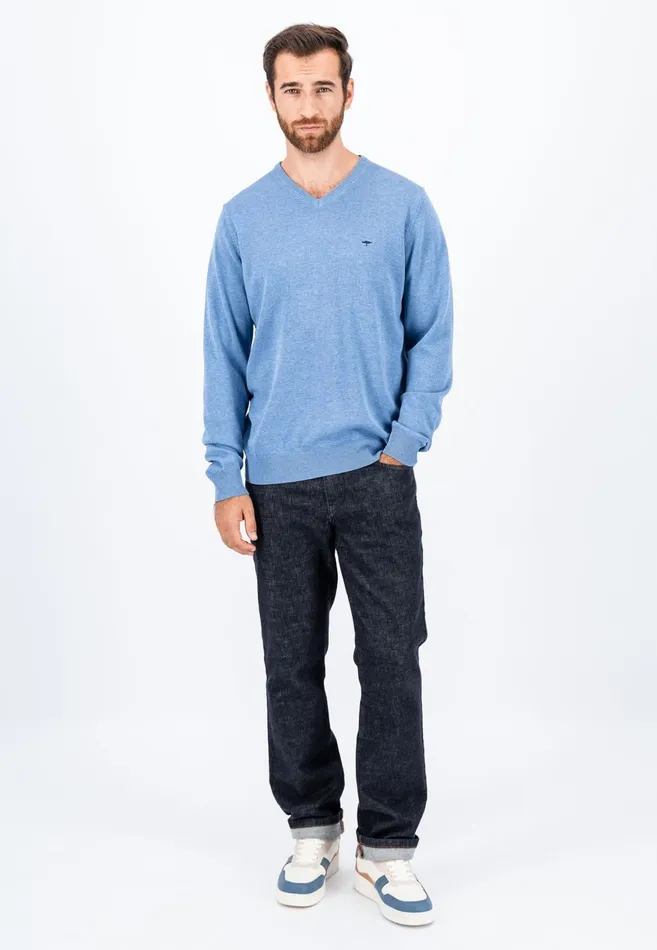 FYNCHHATTON Cotton Knitting Sweater With Vneckline Vibrant Bluenew Dijonrustruby Redflamepale Blushfuchsiadark Teal Men Sweater