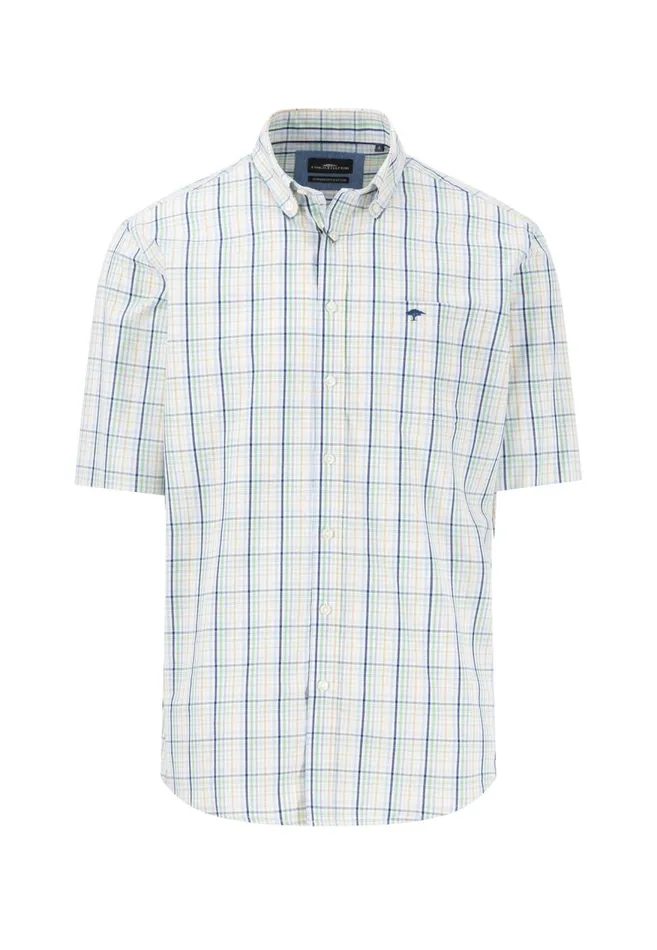 FYNCHHATTON Finely Checked Halfbaked Shirt Vivid Yellowpoppy Redpeeturf Green Men Shirts