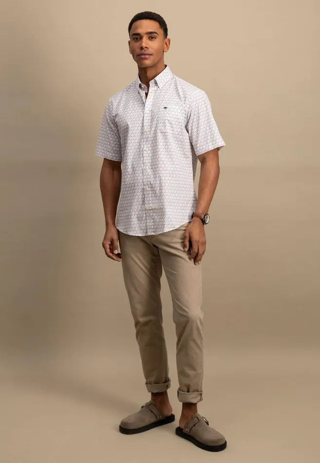 FYNCHHATTON Halbbar Shirt With Allover Point Print ATTENTIONLAMM Or Short Sleeve Shirt Poppy Redpeeturf Green Men Shirts