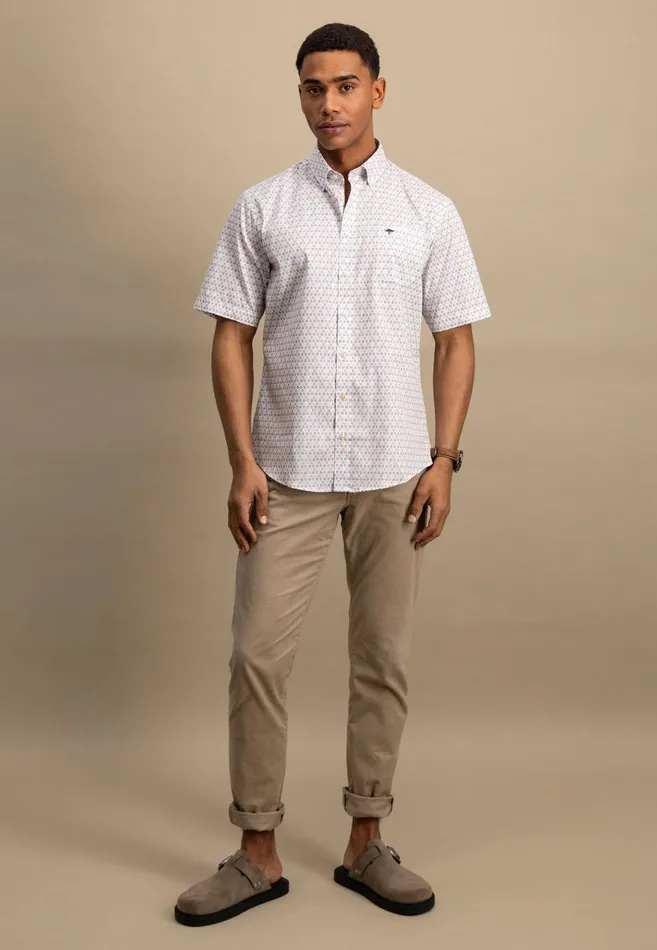 FYNCHHATTON Halbbar Shirt With Allover Point Print ATTENTIONLAMM Or Short Sleeve Shirt Poppy Redpeeturf Green Men Shirts