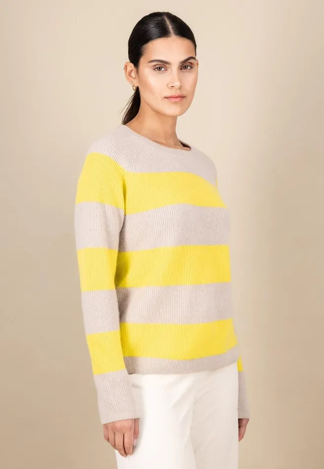 FYNCHHATTON Kashmir Sweater In Strip Look Bright Yellowgray Melangerosy Women Sweater FYNCHHATTON Kashmir Sweater In Strip Look Bright Yellowgray Melangerosy Women Sweater