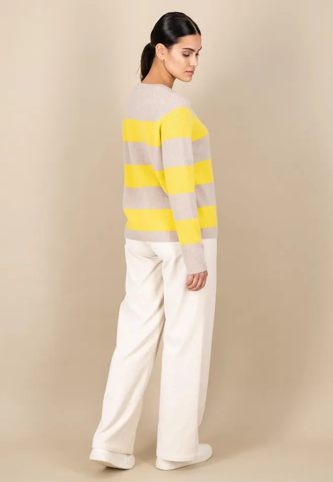 FYNCHHATTON Kashmir Sweater In Strip Look Bright Yellowgray Melangerosy Women Sweater