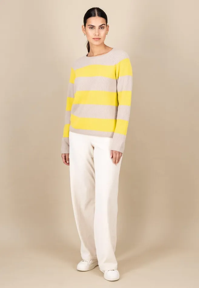 FYNCHHATTON Kashmir Sweater In Strip Look Bright Yellowgray Melangerosy Women Sweater