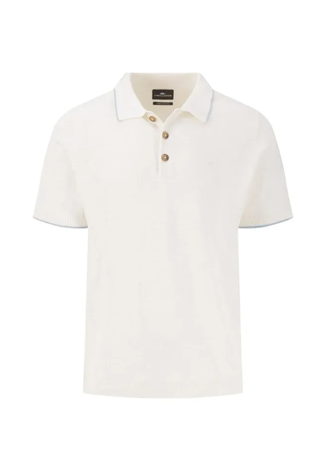 FYNCHHATTON Knitting Polo Shirt Made Of Linen Mix Summer Breezenavynew Offwhite Men Polo Shirt