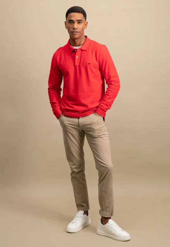 FYNCHHATTON Long Arm Polo Shirt Made Of Cotton Poppy Rednavymidnight Men Polo Shirt