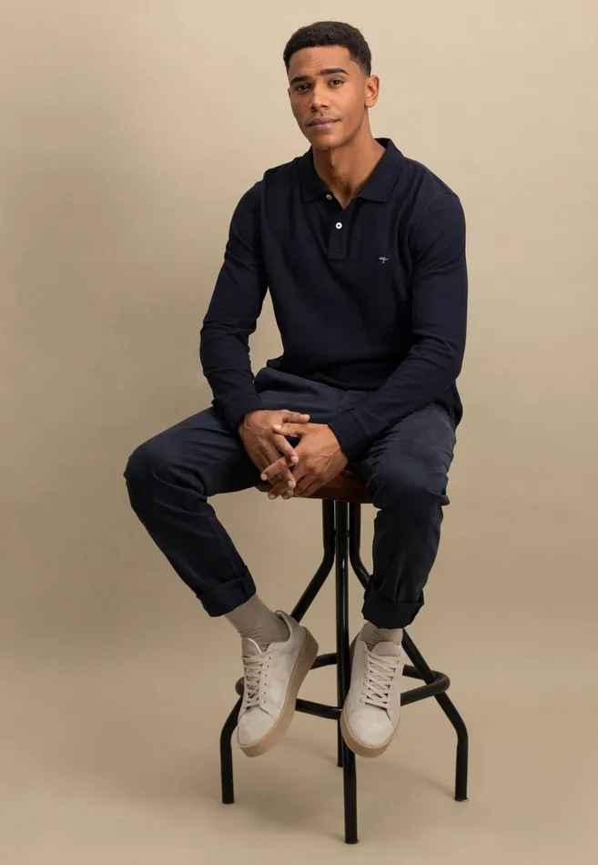 FYNCHHATTON Long Arm Polo Shirt Made Of Cotton Poppy Rednavymidnight Men Polo Shirt