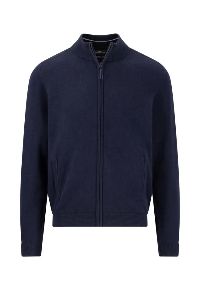 FYNCHHATTON Part Jacket With Zipper And Elbow Patches Navy Men Cardigan