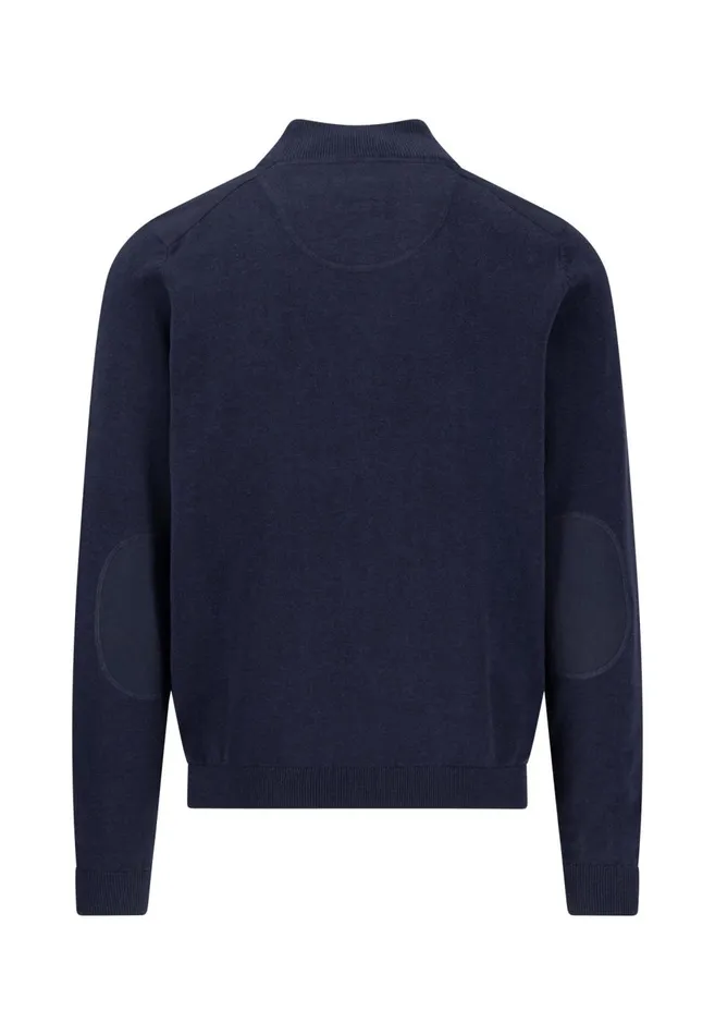 FYNCHHATTON Part Jacket With Zipper And Elbow Patches Navy Men Cardigan