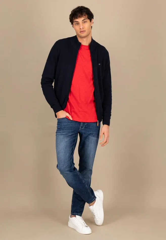 FYNCHHATTON Parting Jacket Made Of 100 Cotton With Elbow Patches Navypoppy Red Men Cardigan