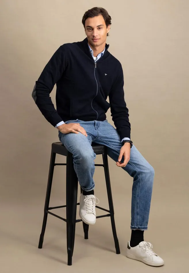 FYNCHHATTON Parting Jacket Made Of Wool With Knitting Patches Navyhazel Men Cardigan