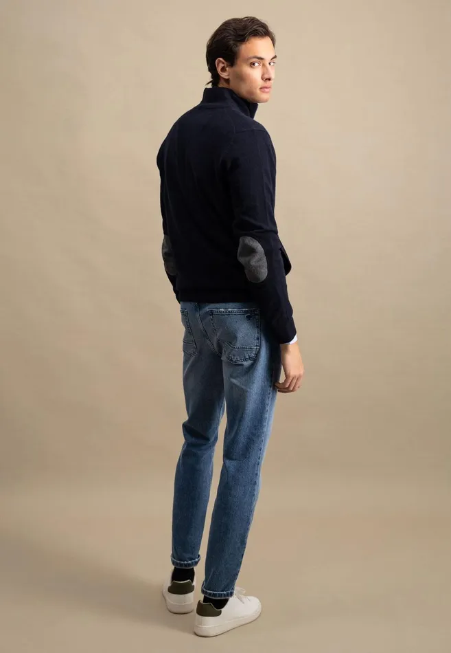 FYNCHHATTON Parting Jacket Made Of Wool With Knitting Patches Navyhazel Men Cardigan